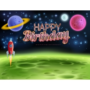 Cartoon Outer Space Galaxy Kid Boy Happy Birthday Backdrop Decoration Prop