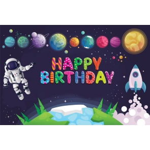 Cartoon Astronaut Star Kid Boy Happy Birthday Backdrop Photography Background Prop