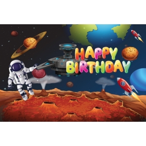 Astronaut Mars Kid Boy Happy Birthday Backdrop Photography Background Prop