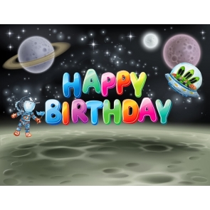 Astronaut Moon Background Kid Boy Happy Birthday Backdrop