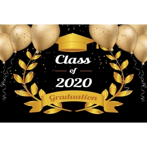 Personalized Golden Balloon Cap Black Background 2020 Graduation Backdrop Decorations 