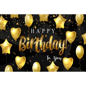 Gold Balloons Stars Hearts Happy Birthday Party Black Background Pro Photo Backdrops