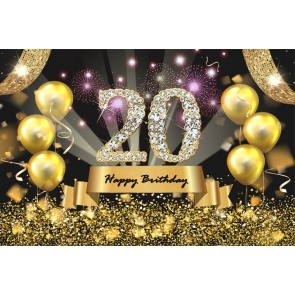 Happy 20th Birthday Party Gold Balloons Sequins Photography Background Props