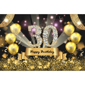 Happy 30th Birthday Party Gold Balloons Sequins Background Photo Wall Backdrop