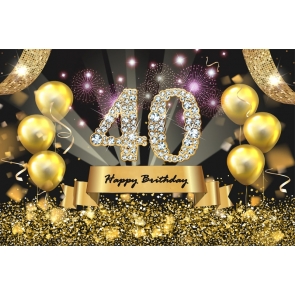 Happy 40th Birthday Party Gold Balloons Sequins Black Background Picture Wall Backdrop