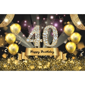 Happy 40th Birthday Party Gold Balloons Sequins Black Background Picture Wall Backdrop