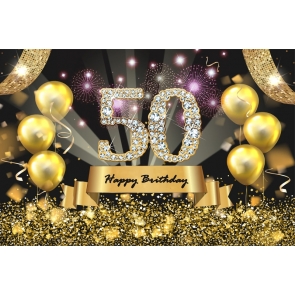 Happy 50th Birthday Party Gold Balloons Sequins Drop Studios Backdrops