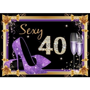 Purple Sparkling High-heeled Shoes 40th Party Black Background Studios Backdrops for Women