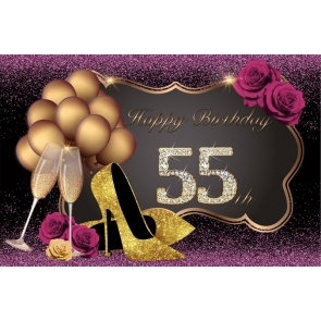 Gold Balloons High-heeled Shoes Roses Happy 55th Birthday Party Background Pro Photo Backdrops for Women