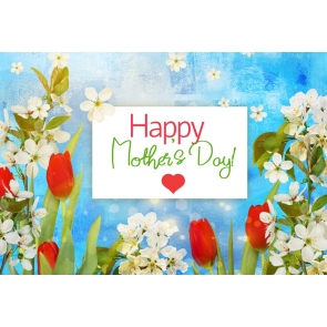 Fresh Flowers Retro Blue Photo Booth Background Mother's Day Backdrop