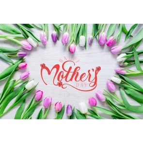 Fresh Flowers Around Love Wood Photo Booth Background Happy Mother's Day Backdrop