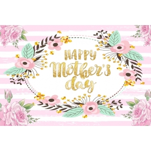Fresh Flowers Around Retro Pink Stripe Photo Booth Background Mother's Day Backdrop
