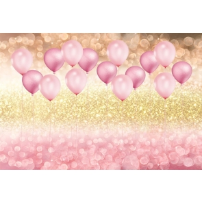 Gold And Pink Glitter Balloon Theme Baby Shower Children Girl Happy Birthday Backdrop Prop