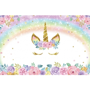 Flower Glitter Rainbow Unicorn Kid Happy Birthday Party Backdrop Photography Background Decoration Prop