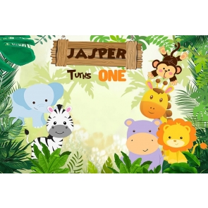 Cute Cartoon Wild Safari Jasper Turns One Children Boy 1st Happy Birthday Party Backdrop 