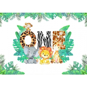 Cute Cartoon Safari Backdrop Children 1st  Birthday Party Backdrop Decorations Prop