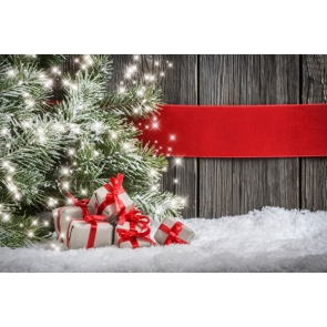 Christmas Tree Branches Santa's Gift Box Christmas Photo Backdrop For Stage Background Decoration Prop