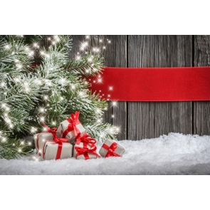 Christmas Tree Branches Santa's Gift Box Christmas Photo Backdrop For Stage Background Decoration Prop