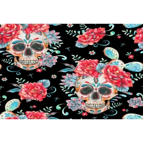 Skeleton Skull With Flowers Gypsy Halloween Party Backdrop Photography Background Prop