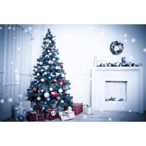 Under White Light Fireplace Christmas Tree Backdrop Party Photography Background