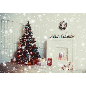 Snowflakes Flying Fireplace Christmas Tree Backdrop Party Photography Background