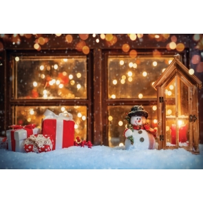 Snow Covered Glass Windows Snowman Christmas Party Backdrop Stage Photography Background