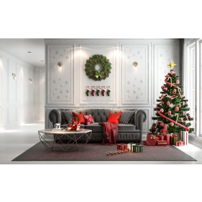 Indoor Living Room Sofa Christmas Tree Backdrop Party Stage Photography Background