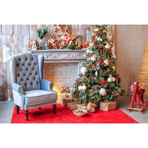 Sofa Christmas Tree Fireplace Backdrop Photo Booth Stage Photography Background