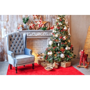 Sofa Christmas Tree Fireplace Backdrop Photo Booth Stage Photography Background