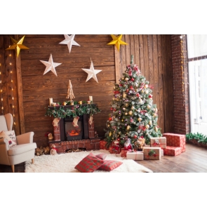 Wood Wall Christmas Tree Backdrop Party Photo Booth Stage Photography Background