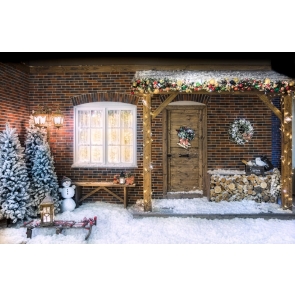 Snow Cover Brick House Christmas Party Backdrop Photo Booth Stage Photography Background