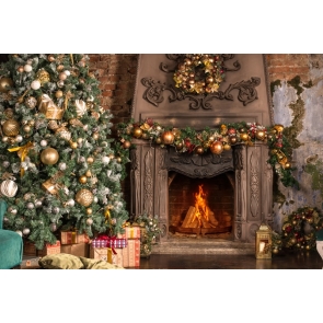 Retro Fireplace Backdrop Christmas Party Stage Photography Background