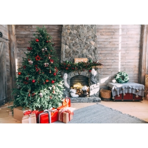 Christmas Tree Retro Fireplace Backdrop Christmas Party Stage Photography Background