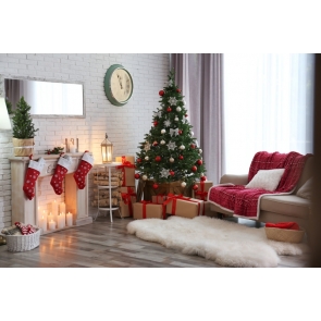 Living Room Fireplace Christmas Tree Backdrop Party Stage Photography Background