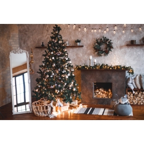 Fireplace Christmas Tree Backdrop Party Stage Photography Background