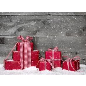 Santa's Red Gift Box Wood Wall Christmas Photo Backdrop For Stage Background Decoration Prop