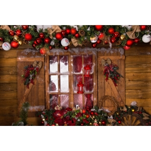 Retro Wood Wall Window Christmas Stage Backdrops Party Photography Background