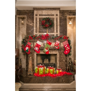 Retro Marble Fireplace Backdrop Christmas Party Photography Background