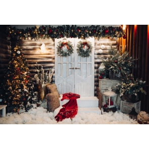 White Wood Door Christmas Backdrop Photo Booth Stage Decoration Photography Background