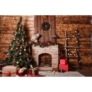 Retro Wood Wall Christmas Tree Fireplace Backdrop Stage Decoration Photography Background