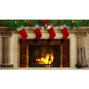 Merry Christmas Fireplace Backdrop Stage Photography Background Decoration Prop