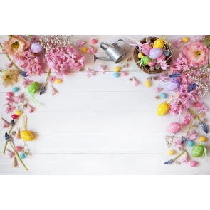 Multicolor Egg Flower Easter Wood Backdrop Party Photography Background