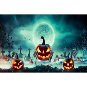 Horrible Cemetery Skull Hand Pumpkin Halloween Backdrop Stage Party Background