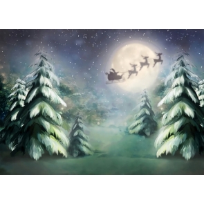 Under The Moon Santa's Flying Elk Sleigh Christmas Photo Backdrop Stage Photography Background Decoration Prop