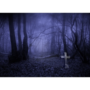 Scary Night Forest Cemetery Halloween Photo Backdrop