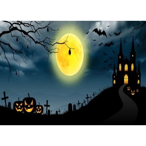 Scary Night Moon Skull Pumpkin Castle Halloween Themed Party Background Backdrops