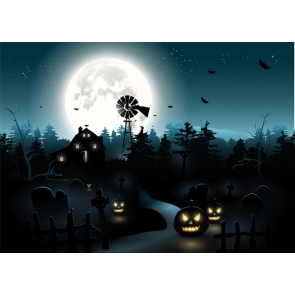 Scary Night Full Moon Skull Pumpkin Cemetery Halloween Party Backdrops