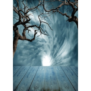 Unique Clouds Withered Trees Wood Floor Halloween Photo Backdrops