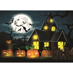 Full Moon Bats Ghost House Pumpkin Lanterns Halloween Party Decoration Photo Backdrops