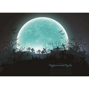 Full Moon Bats Cemetery Halloween Party Decoration Background Backdrops